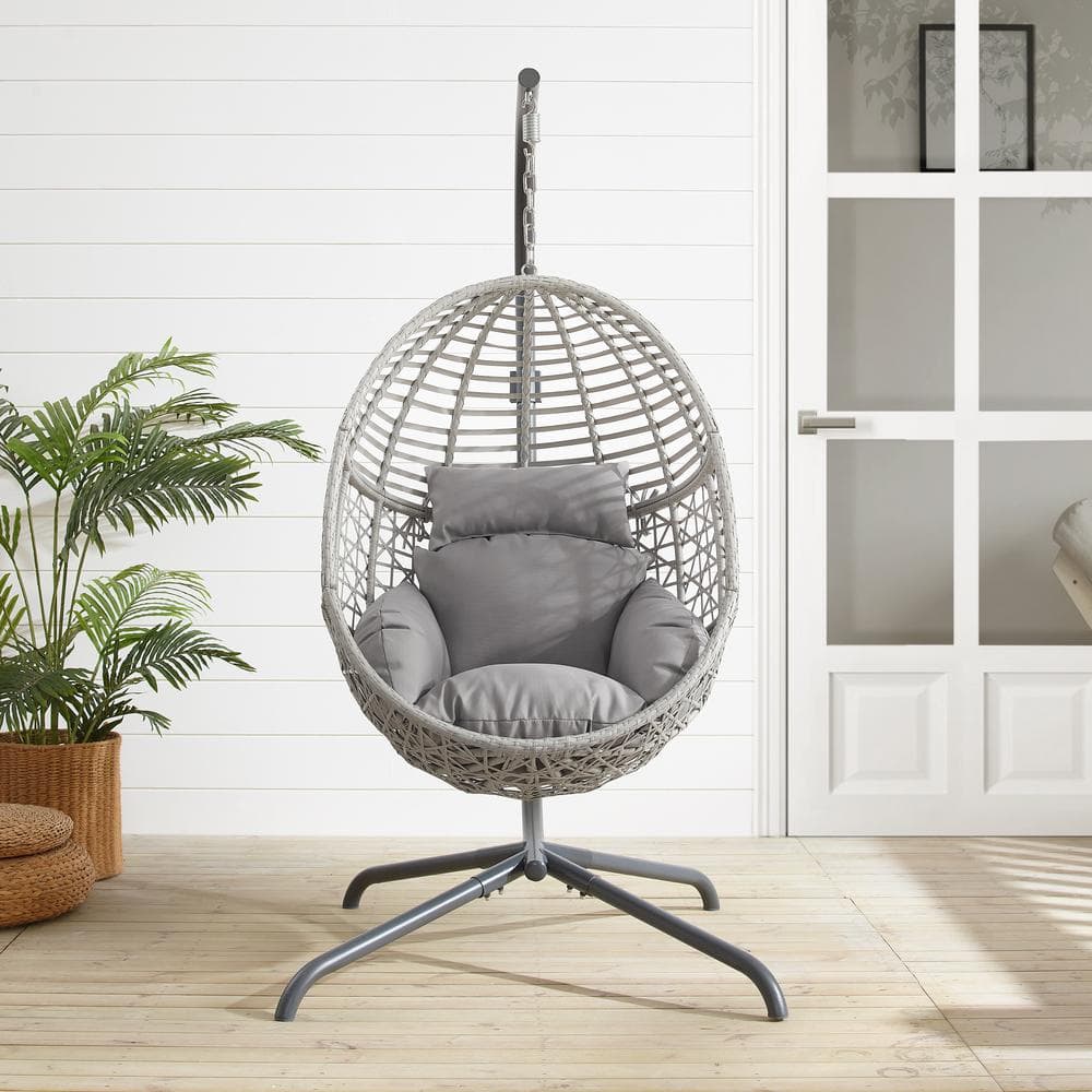 Gray Steel Wicker Hanging Egg Chair with Cushions