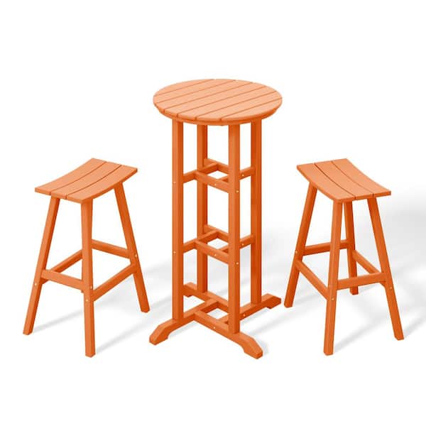 WESTIN OUTDOOR Laguna 3-Piece HDPE Weather Resistant Outdoor Patio Bar Height Bistro Set with Saddle Seat Barstools, Orange