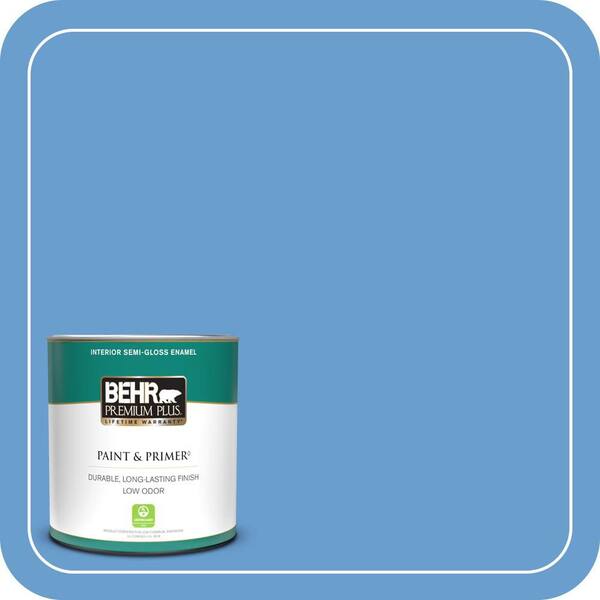 BEHR PREMIUM PLUS 1 qt. #570B-5 Gulf Stream Semi-Gloss Enamel Low Odor Interior Paint & Primer