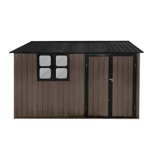 Brown 8 ft. W x 10 ft. D Metal Outdoor Storage Shed with Double Door and Window (80 sq. ft.)