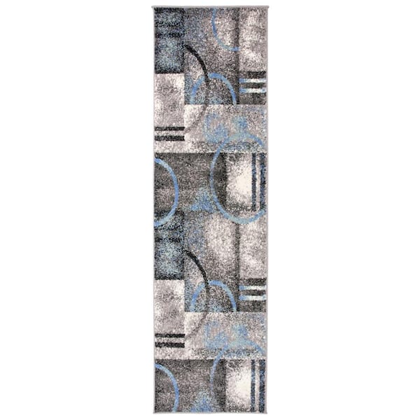 World Rug Gallery Contemporary Geometric Circles Gray 2 ft. x 7 ft. Indoor Runner Rug