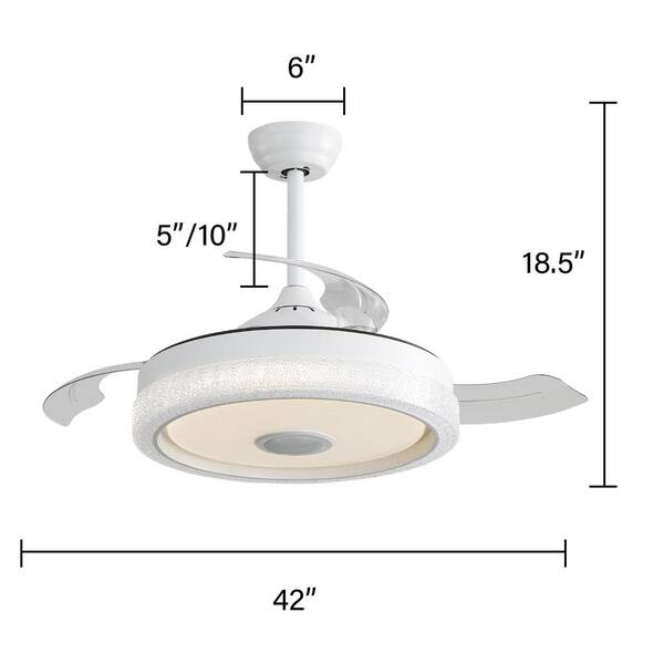 Jushua 42 in. LED Indoor White Retractable Invisible 3 Blade