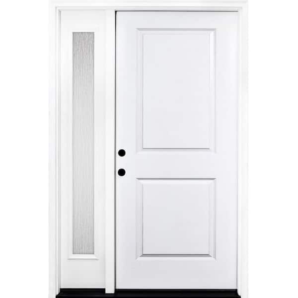 Steves & Sons 49 in. x 80 in. Element Series 2-Panel RHIS Primed White Steel Prehung Front Door with Single 10 in. Rain Glass Sidelite