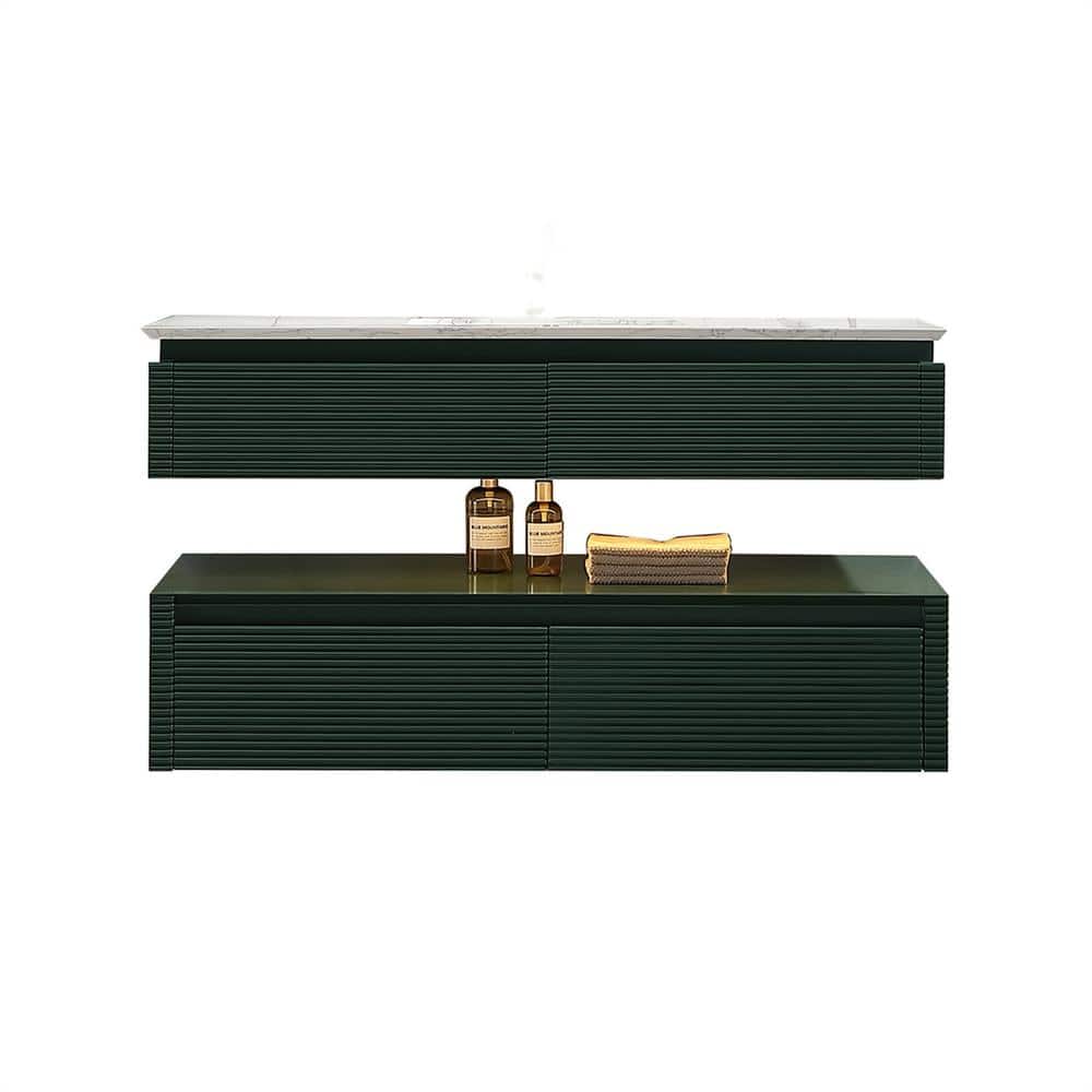 48 in. W x 21 in. D x 20 in. H Floating Bath Vanity in Green with White Eng