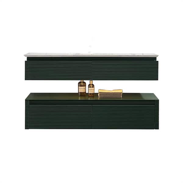 Unbranded 48 in. W x 21 in. D x 20 in. H Floating Bath Vanity in Green with White Engineer Stone Top