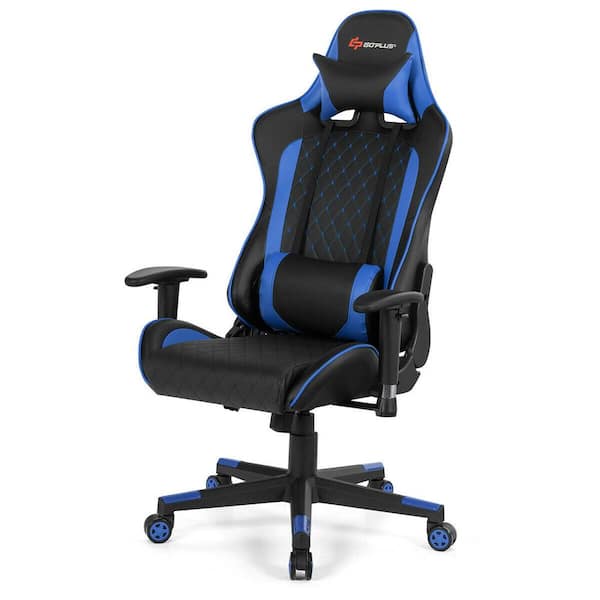 Black and Blue Massage Gaming Chair with Lumbar Support and Headrest