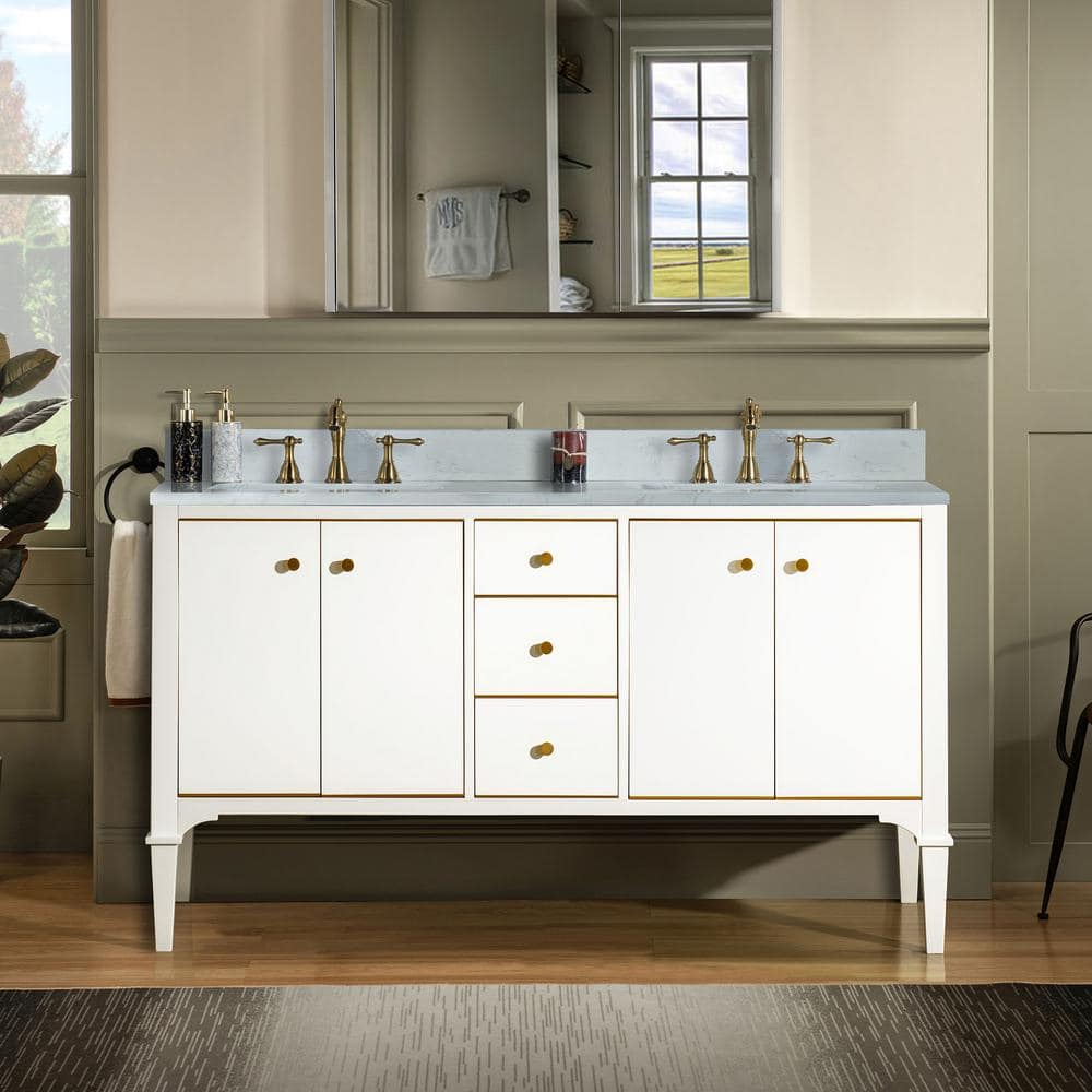 Roma 61 in. W x 22 in. D Bath Vanity in White with Carrara Engineered Stone vanity top with White Basin price history on PriceWatchPro