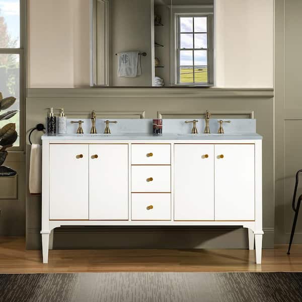 WOODBRIDGE Roma 61 in. W x 22 in. D Bath Vanity in White with Carrara Engineered Stone vanity top with White Basin
