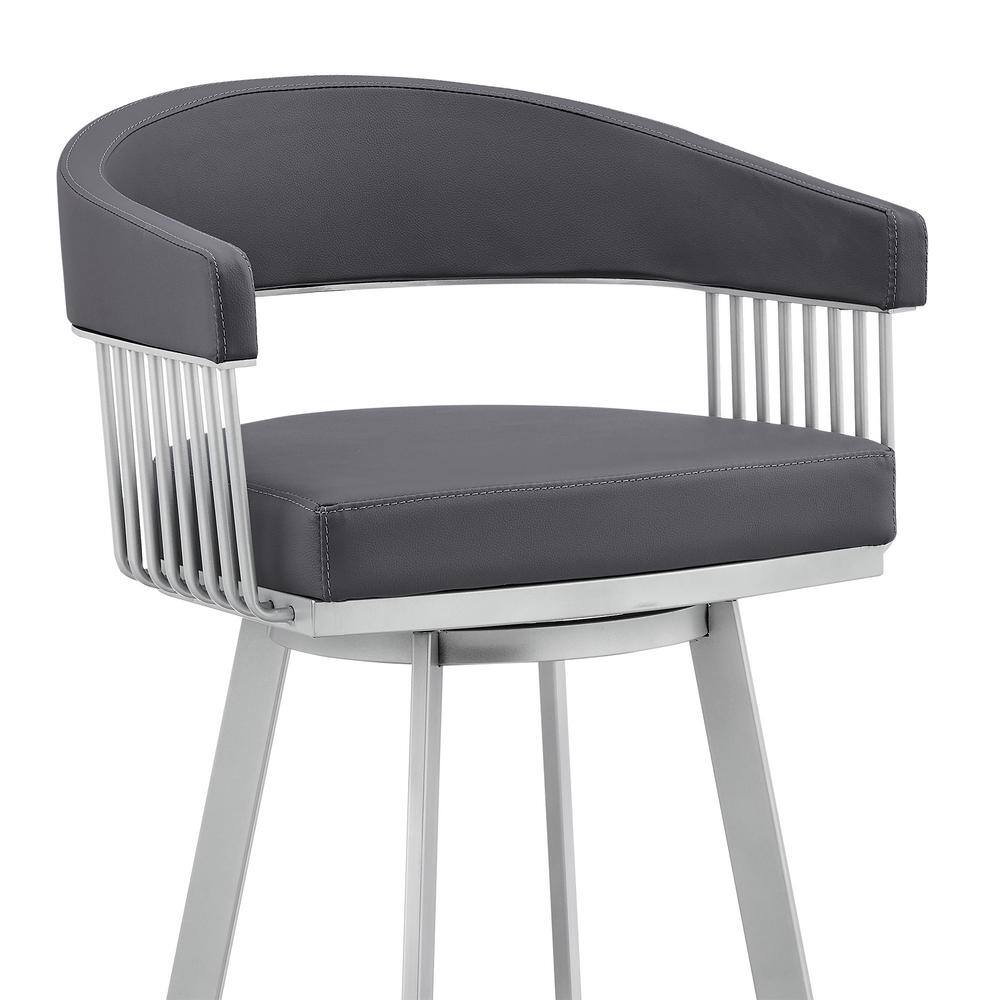 Gray Faux Leather and Silver Metal Swivel Bar Stool