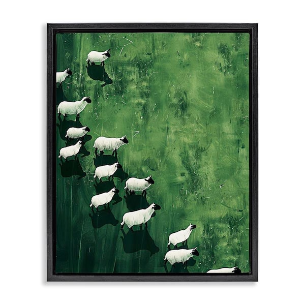 Stupell Industries Wandering Sheep Abstraction by Arlington Prints Black Floater Frame Animal Graphic Art Print 31 in. x 25 in.