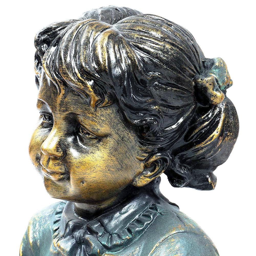 Antique Bronze Boy and Girl Reading Garden Statue Set