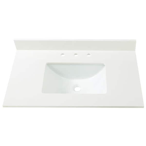 Home Decorators Collection 37 in. W Engineered Marble Single Sink Vanity Top in Winter White