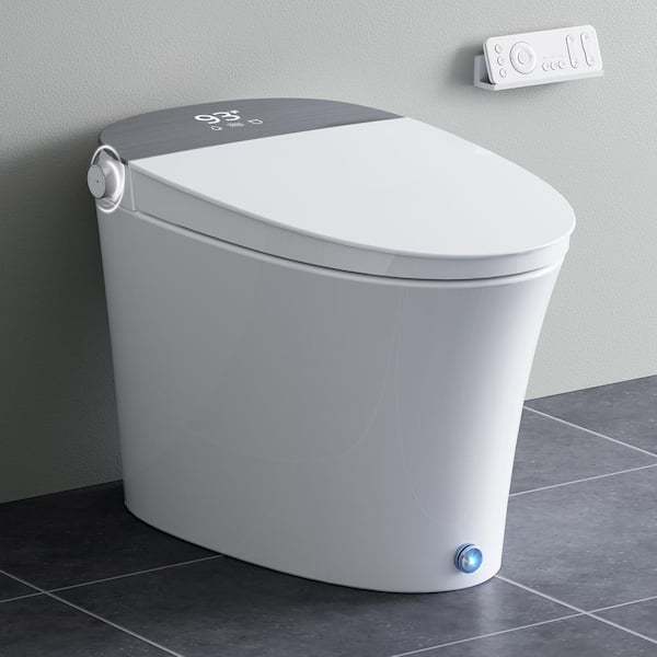 Hands-free Elongated Smart Bidet Toilet ‎1.1 GPF in White with Tank, Auto Open/Close Lid, Auto/Kick Flush, Heated Seat