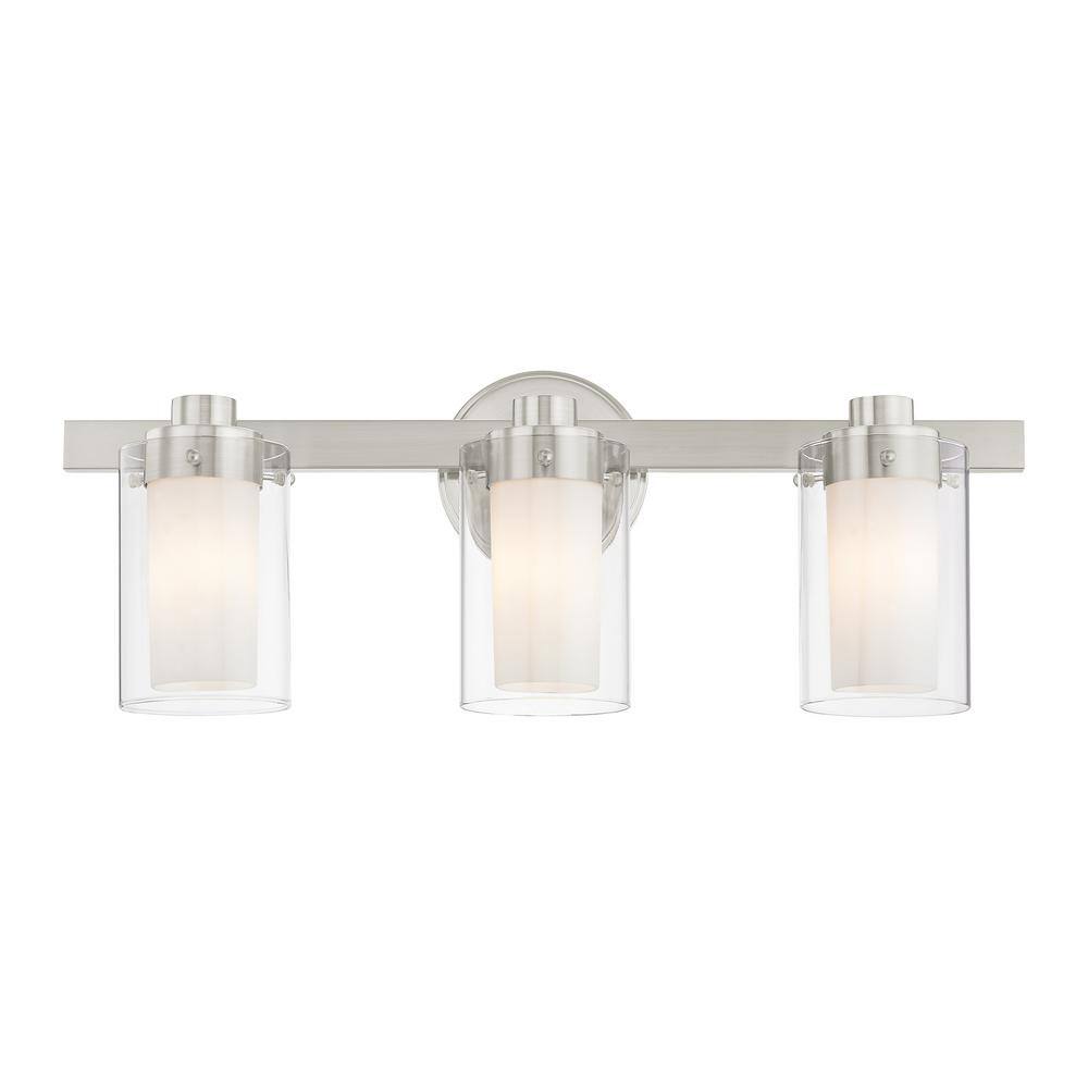 Manhattan 3-Light Brushed Nickel Vanity Fixture with Opal Glass