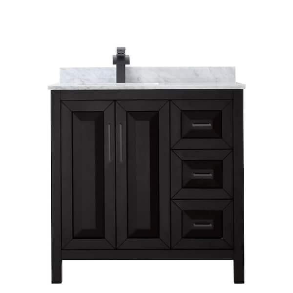 Wyndham Collection Daria 36-in Dark Espresso Single Sink Bathroom Vanity with White Carrara Marble Natural Marble Top