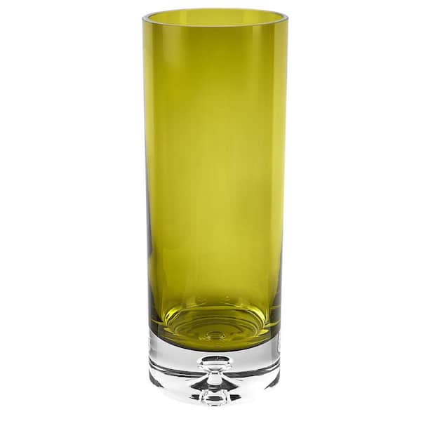 10.5 in. Green Crystal Cylinder Decorative Vase