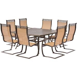 Manor 9-Piece Aluminum Square Outdoor Dining Set with Spring Sling Chairs and Cast-Top Table