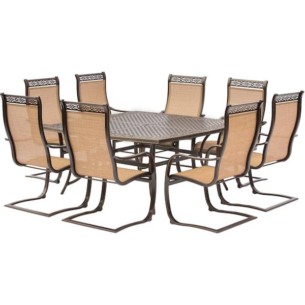 Hanover Manor 9 Piece Aluminum Square, Spring Chair Outdoor Furniture