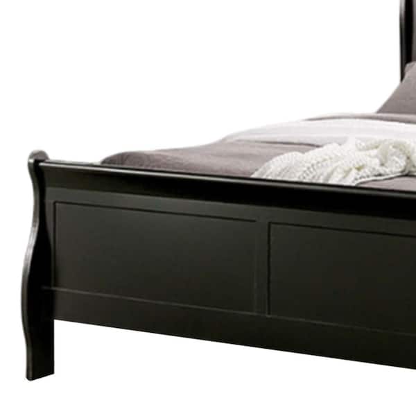 Benjara Ryla Black Queen Wood Frame Sleigh Bed with Panel
