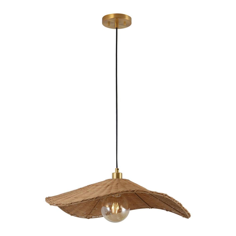 Miko 24.5 in. Modern Coastal Organic Curve Rattan LED Pendant, Natrual Brown/Brass Gold price history on PriceWatchPro