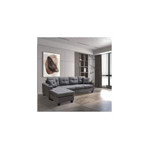96 in. Square Arm Polyester Straight Sofa in Gray