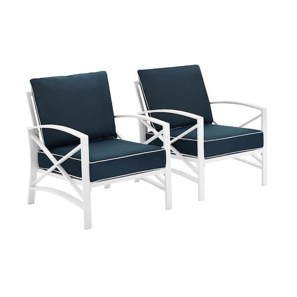 CROSLEY FURNITURE Kaplan White 2-Piece Metal Patio Seating Set with Navy Cushions
