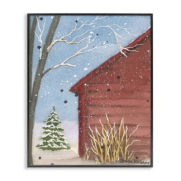 Stupell Industries Winter Snowy Cabin by Gloria Palmer 1-Piece Framed Graphic Print Nature Poster Art Print 30 in. x 24 in.