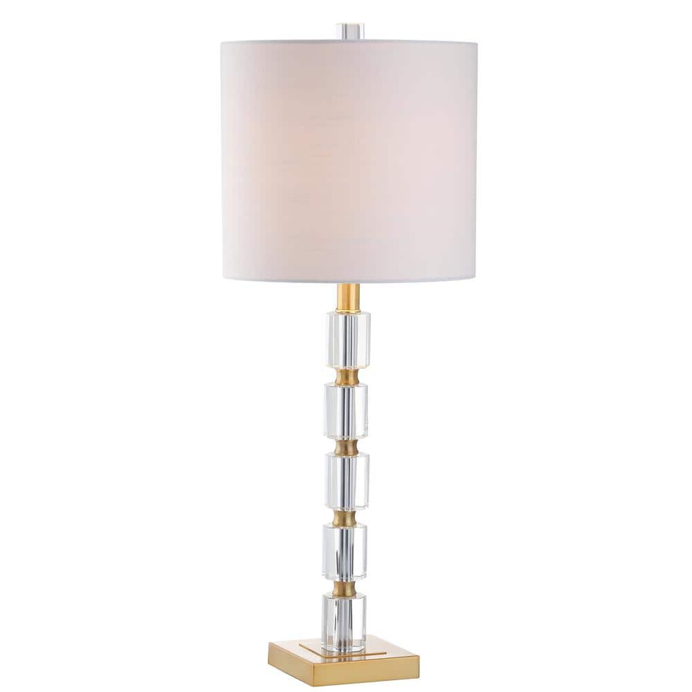 Elegant White Linen Shade Crystal LED Table Lamp Set, 28.5" Height
