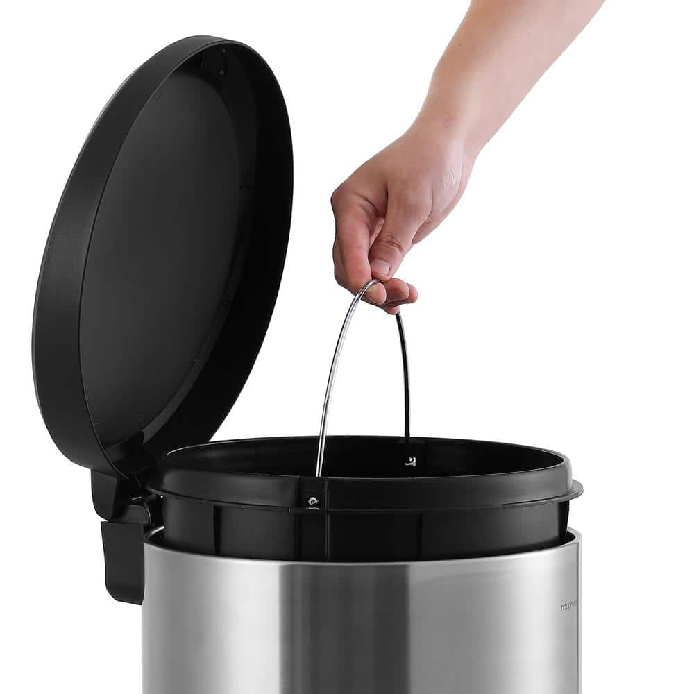 Oscar Stainless Steel Cylinder Step Trash Can Set with Black Lid