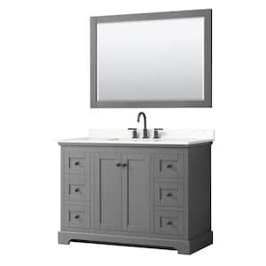 Avery 48 in. W x 22 in. D x 35 in. H Single Bath Vanity in Dark Gray with Giotto Quartz Top and 46 in. Mirror