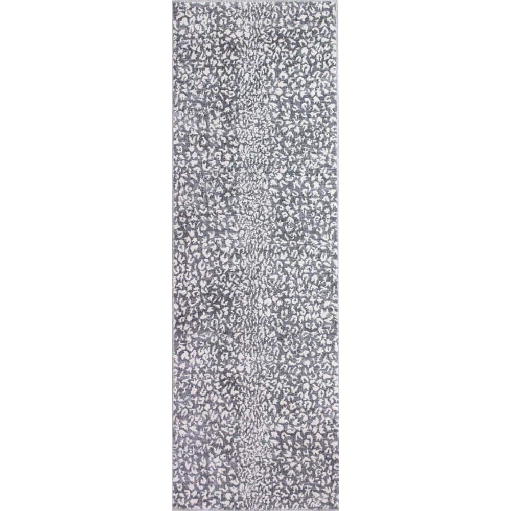 Gray Geometric Washable Synthetic Runner Rug 2'6" x 8'