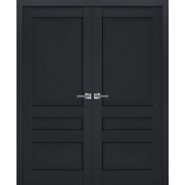 Sartodoors 36 in. x 80 in. 2 Panel Antracite Finished Solid Wood Sliding Door with Hardware