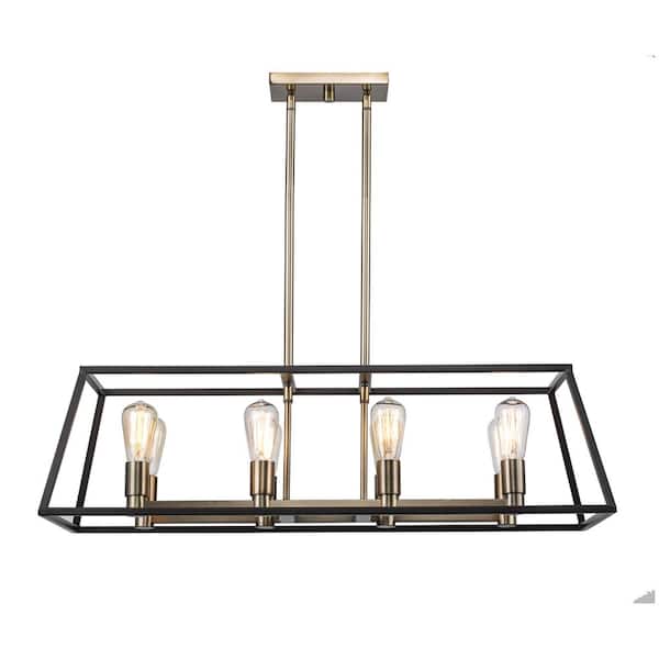 Adams 8-Light Oil Rubbed Bronze Kitchen Island Pendant Light Fixture with Caged Linear Metal Shade