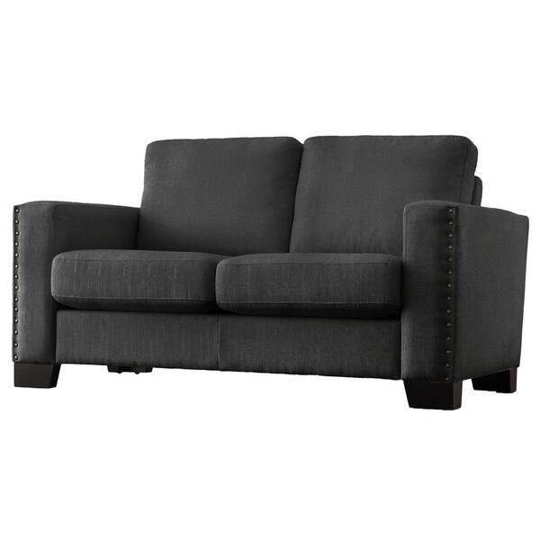 HomeSullivan Ocatavia 63 in. Charcoal Linen 2-Seater Loveseat with Square Arms