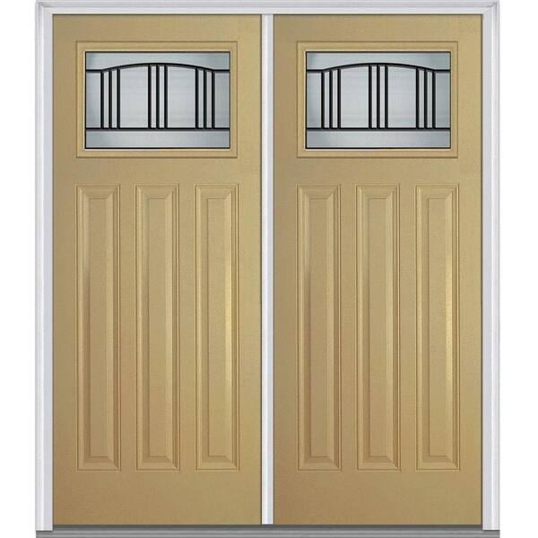 MMI Door 72 in. x 80 in. Madison Left-Hand Craftsman 1/4 Lite 3-Panel Classic Primed Fiberglass Smooth Prehung Front Door