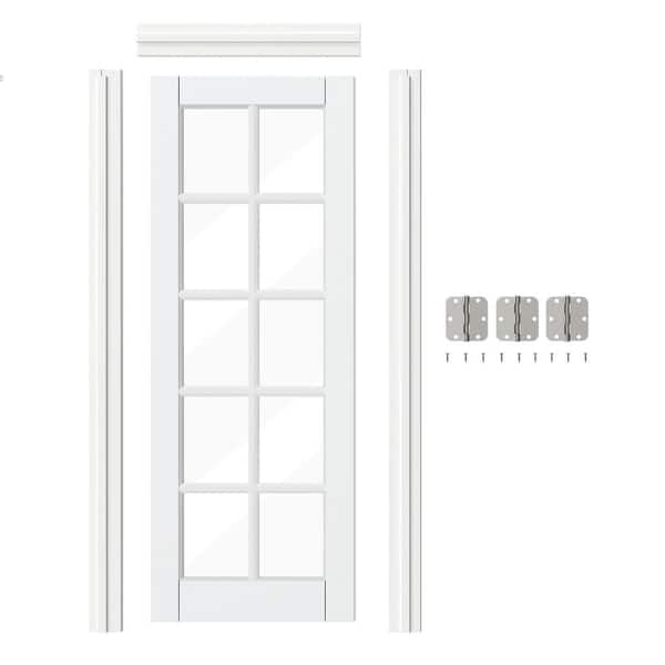 32 in. x 80 in. Right-Handed 10Lite Clear Glass Solid Core White MDF Wood Prehung Interior Door with Door Jamb Hardware