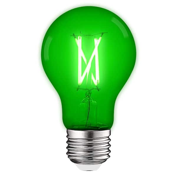 LUXRITE 60-Watt Equivalent A19 Edison LED Green Light Bulb, 4.5-Watt, Colored Glass Filament, UL, E26 Base, Indoor Outdoor