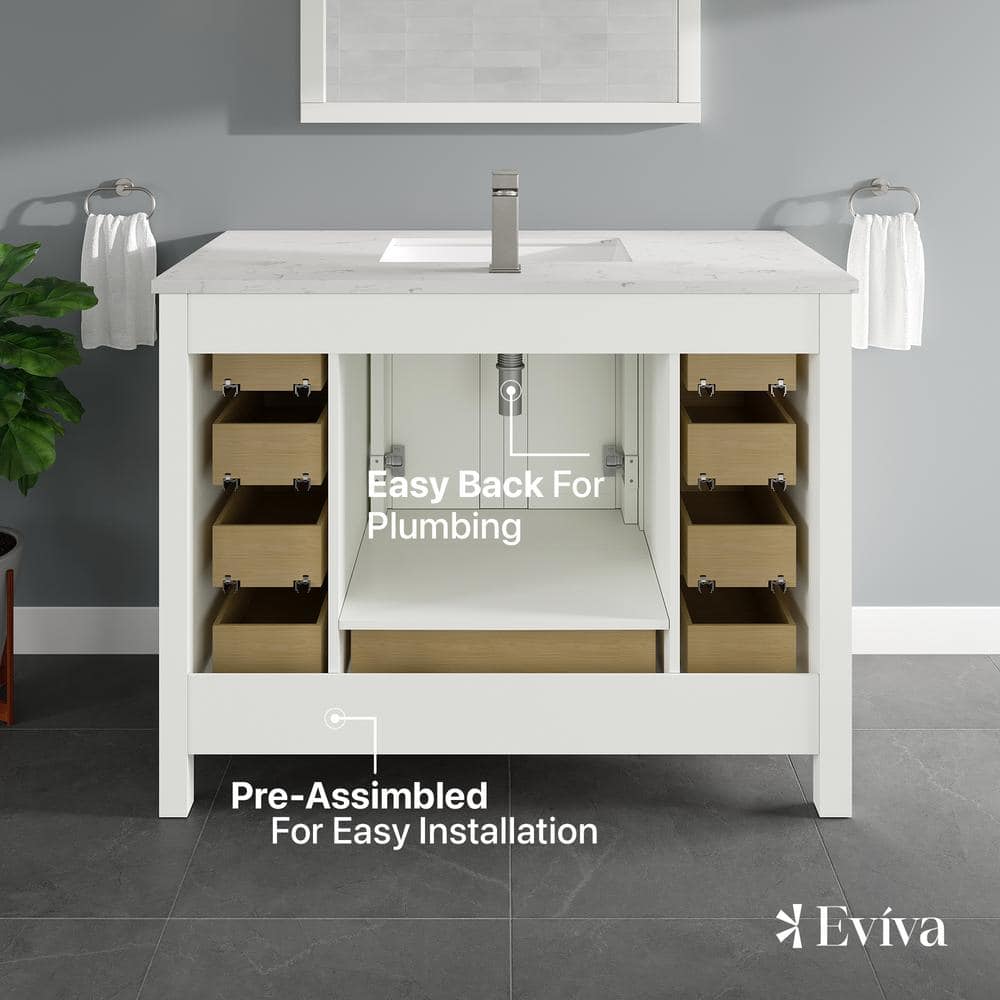 42" White Carrara Marble Single Bathroom Vanity