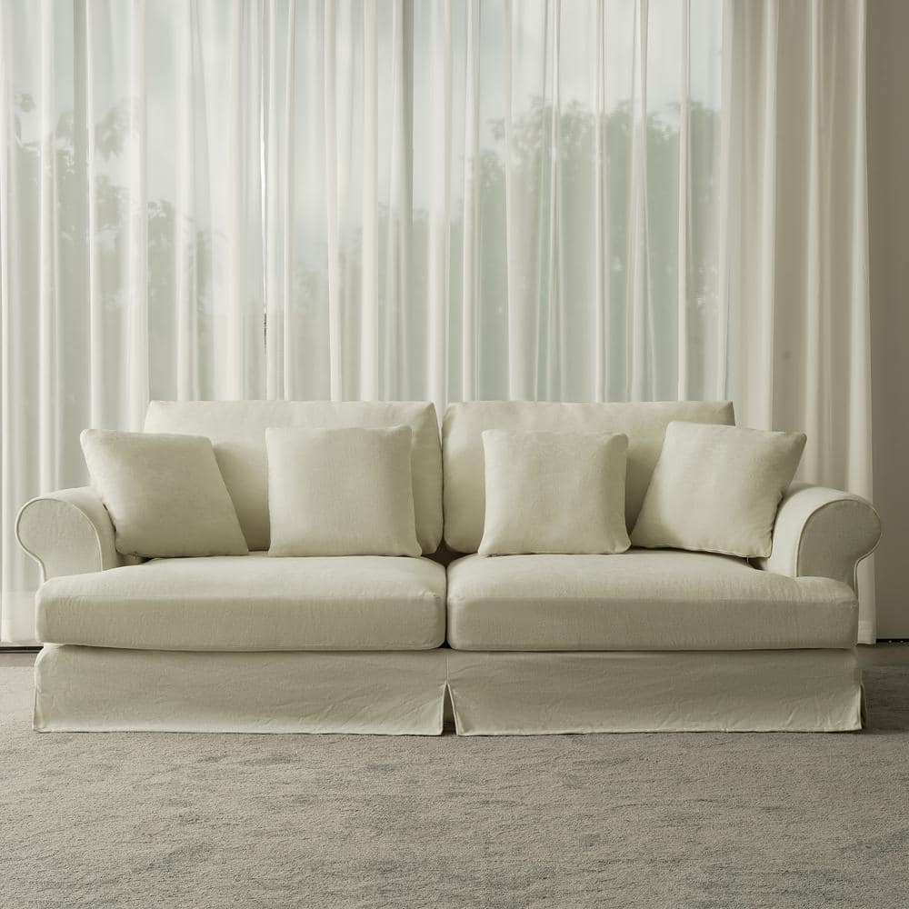 102 in. Wide Lazy Style Round Arm Cotton and Linen Fabric Removable Covers 