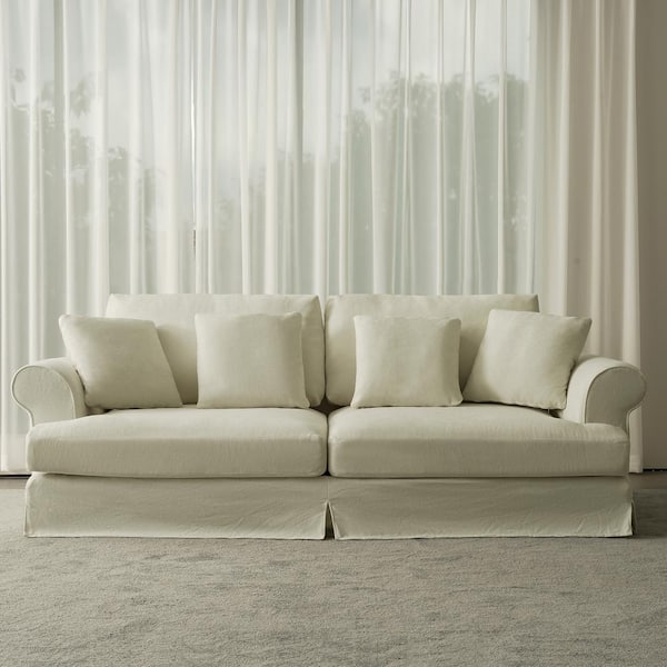 Lesly 102 in. Wide Lazy Style Round Arm Cotton and Linen Fabric Removable Covers Rectangle 2-Seater Sofa in Beige