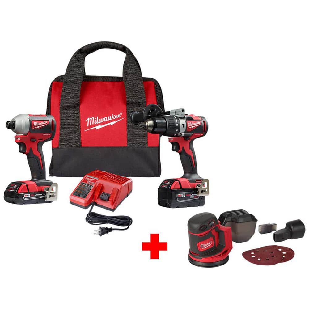 Milwaukee M18 18V Lithium-Ion Brushless Cordless Hammer Drill and Impact Combo Kit with Free M18 5 in. Random Orbit Sander -  2893-22CX-2648