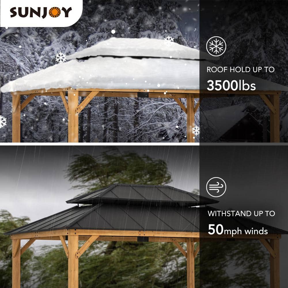 Sunjoy 12x16 ft Cedar Wood Gazebo with Steel Roof