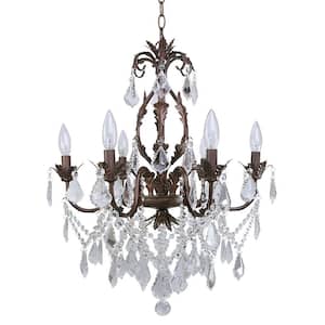 Heritage 6-Light Painted Aged Iron Chandelier with Crystal Drops