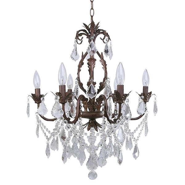 CANARM Heritage 6-Light Painted Aged Iron Chandelier with Crystal Drops