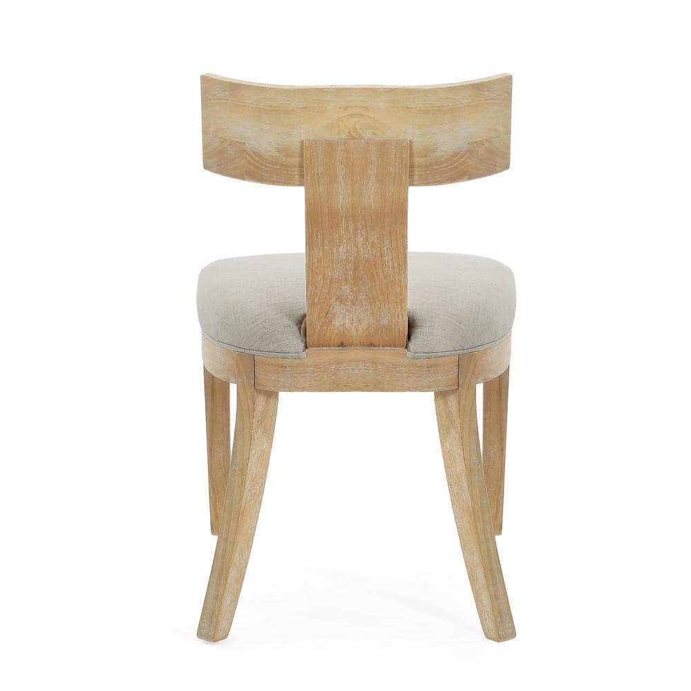 Pebble Linen Upholstered Side Chair with Natural Wood Frame