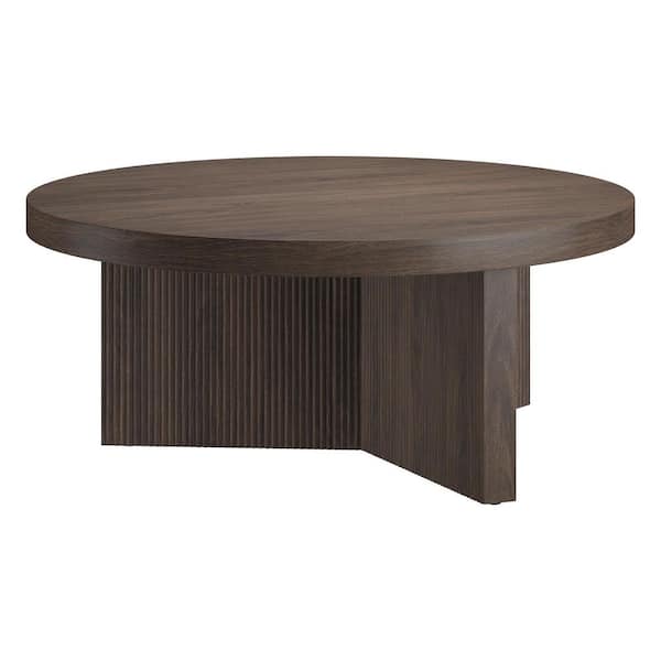 Holm 36 in. Alder Brown Round MDF Top Coffee Table