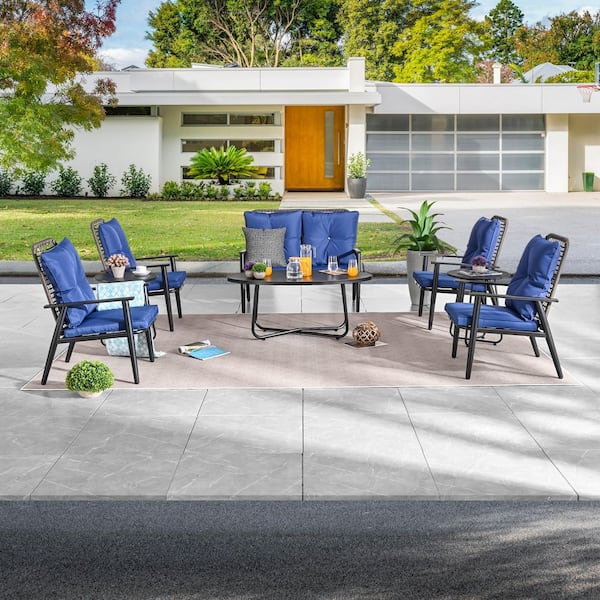 TOP HOME SPACE 8-Pieces Metal Patio Conversation Set with Blue Cushions