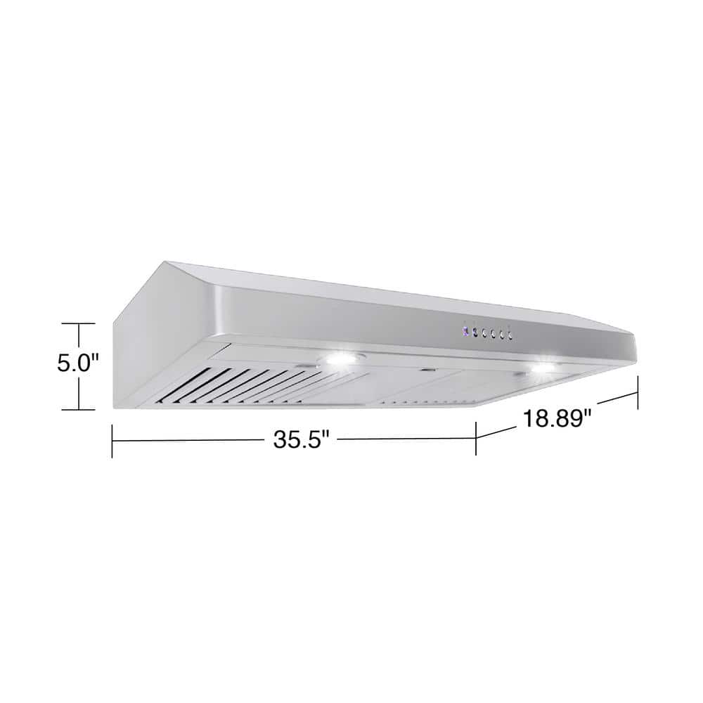 36-Inch Stainless Steel Under Cabinet Range Hood with LED Lights