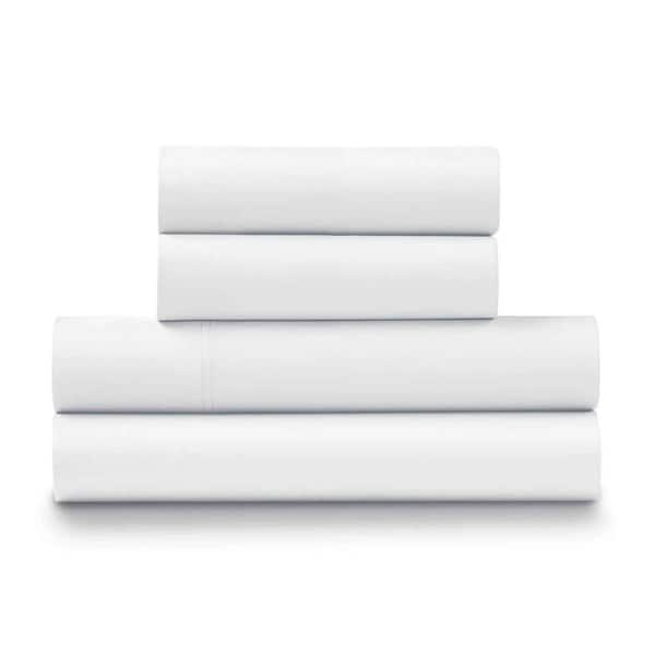 ELLA JAYNE 4-Piece White Sateen Cotton Full Size Sheet Set, 500 Thread Count
