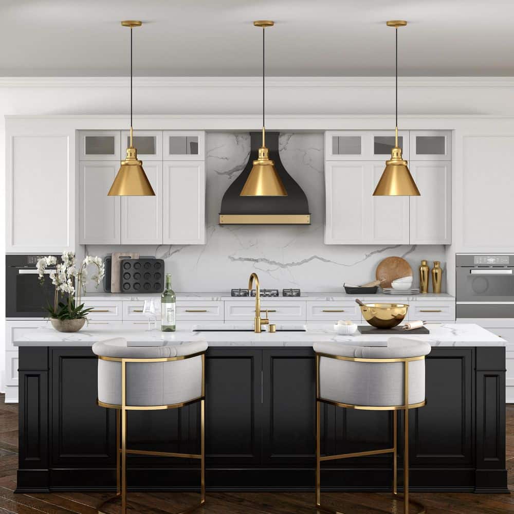Retro-Inspired 12" Brushed Brass Cone-Shaped Pendant Light